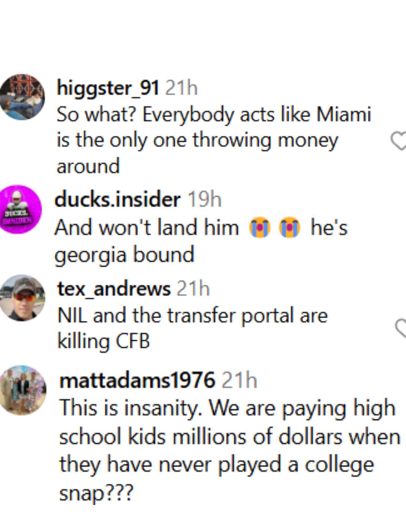 Fans react to as Miami reportedly offers $2,000,000 to No. 1 prospect Cantwell via Instagram/On3nil.